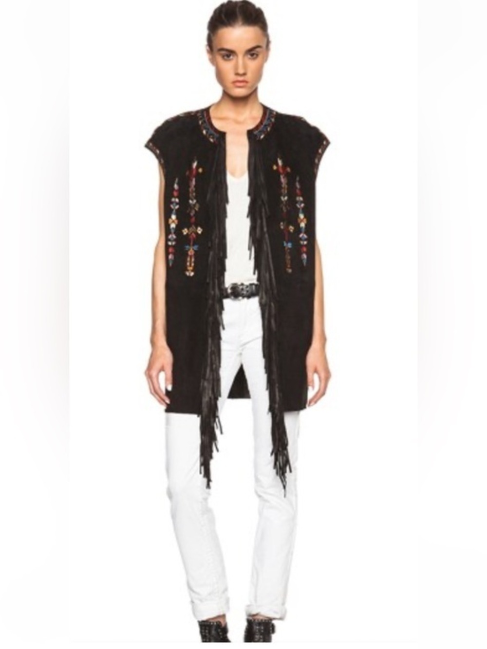 Isabel Marant Martin Embroidered Velvet Vest-  Leather - FR38 US 4